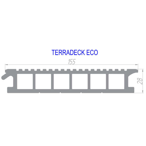 Террасная доска дпк TerraDeck ECO Серая, 3000,4000,5000, 6000x155x28