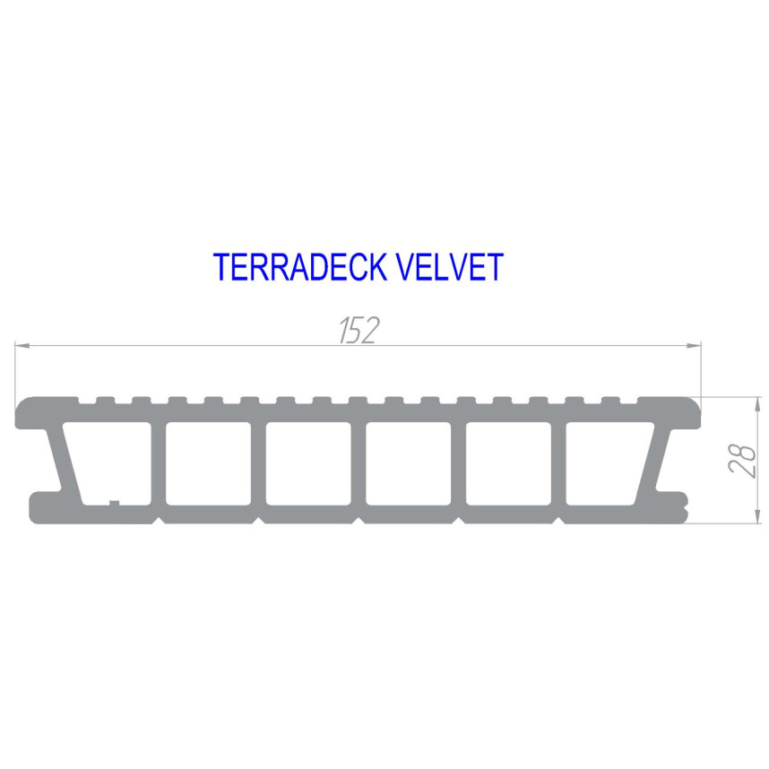 Террасная доска TerraDeck VELVET серая 3000/4000/5000/6000x152x28-2