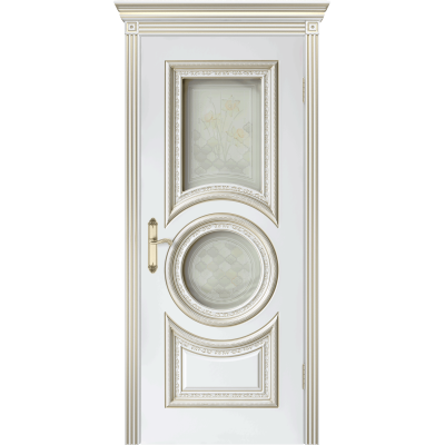 Дверь Вива Рондо (со стеклом) VIVA Versal / Эмаль шампань, патина белое золото /