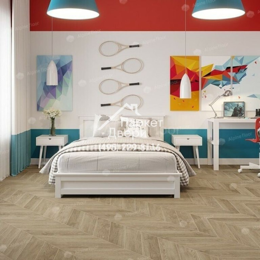 Виниловые полы Alpine Floor CHEVRON ALPINE ДУБ Ваниль Селект ECO 18-2 600х127х5-1