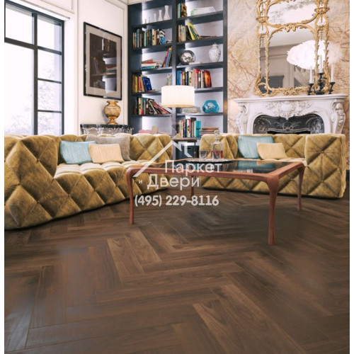 Кварц-винил Primavera Херингбон ( Herringbone ) 3290 Дуб Орех Американский Браш 615x123x5