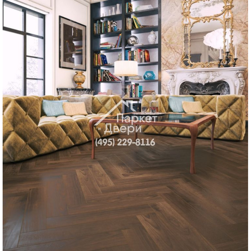 Кварц-винил Primavera Херингбон ( Herringbone ) 3290 Дуб Орех Американский Браш 615x123x5-3