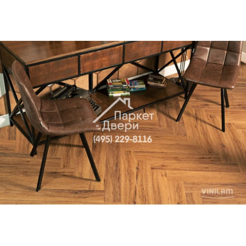 Виниловый пол Vinilam PARQUET Herringbone Паркет Де Вилль IS11210 720x120x6,5 мм