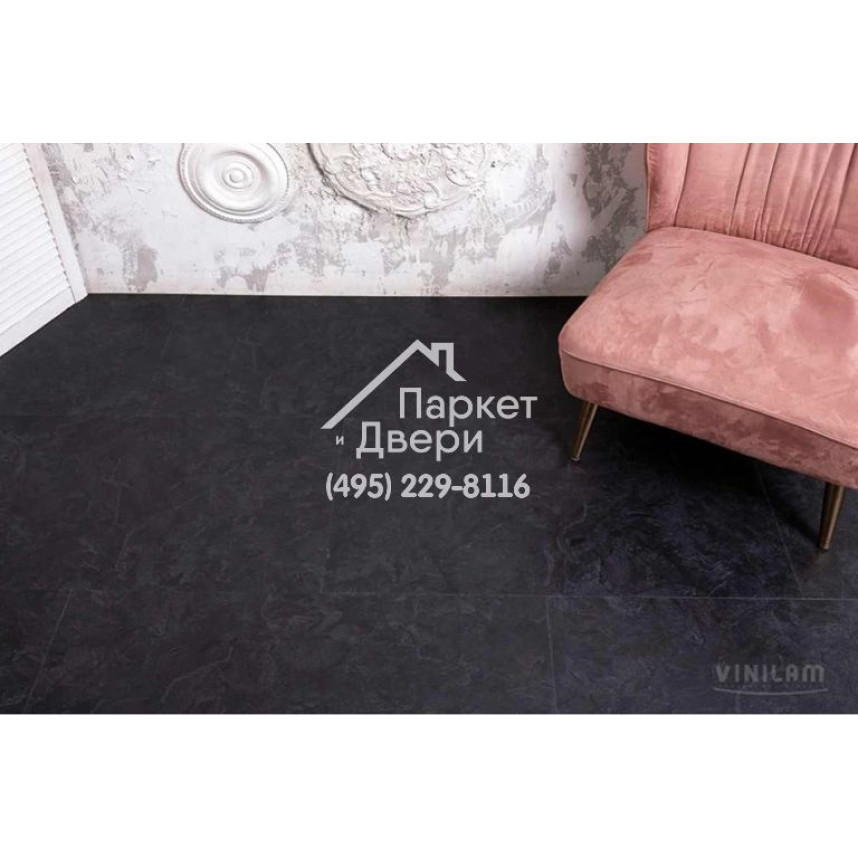 Виниловый пол Vinilam CERAMO VINILAM Stone 61607 Сланцевый Чёрный 8 mm 940x470x8 мм-8