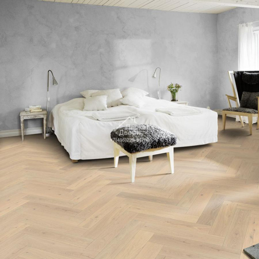 Паркет-елка Kahrs Английская елка Дуб CD Белое масло-1