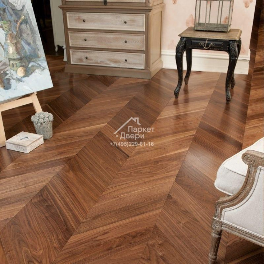 Паркет-елка Missouri North America French Herringbone Орех Американский селект  580x120x12-2