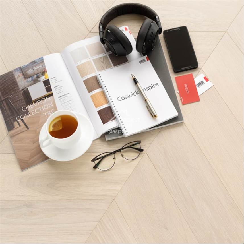 Паркет Французская Ёлка 60⁰ T&G Coswick Белые ночи Белый иней / White Frost 1123-1258-10 548x127x19,05-2