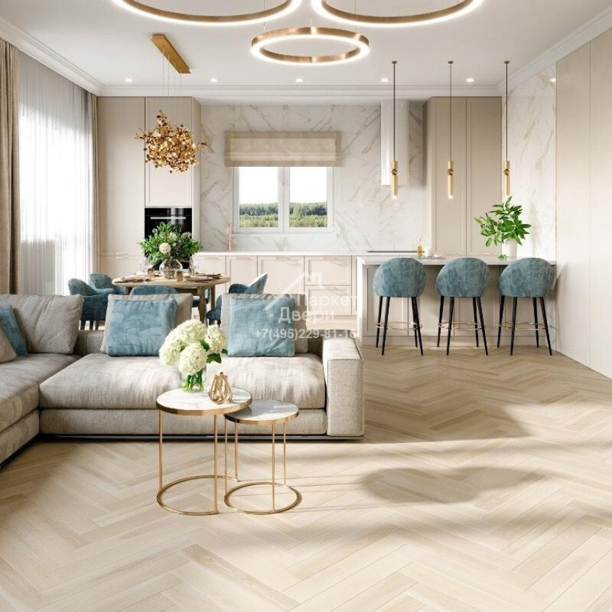 Паркетная доска Ёлка Esta Parket Ясень 24010 Herringbone Elegant Frost Ivory Pores  600x100x14 мм