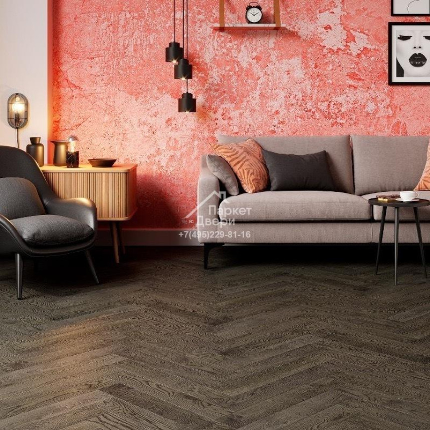 Паркетная доска Ёлка Esta Parket Дуб 14032 Herringbone Nordic S Lava Grey 600x100x14 мм