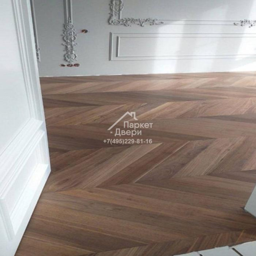 Инженерная доска HM Flooring Французская елочка орех американский СЕЛЕКТ (Chevron 45^) лак 14х125х575 мм