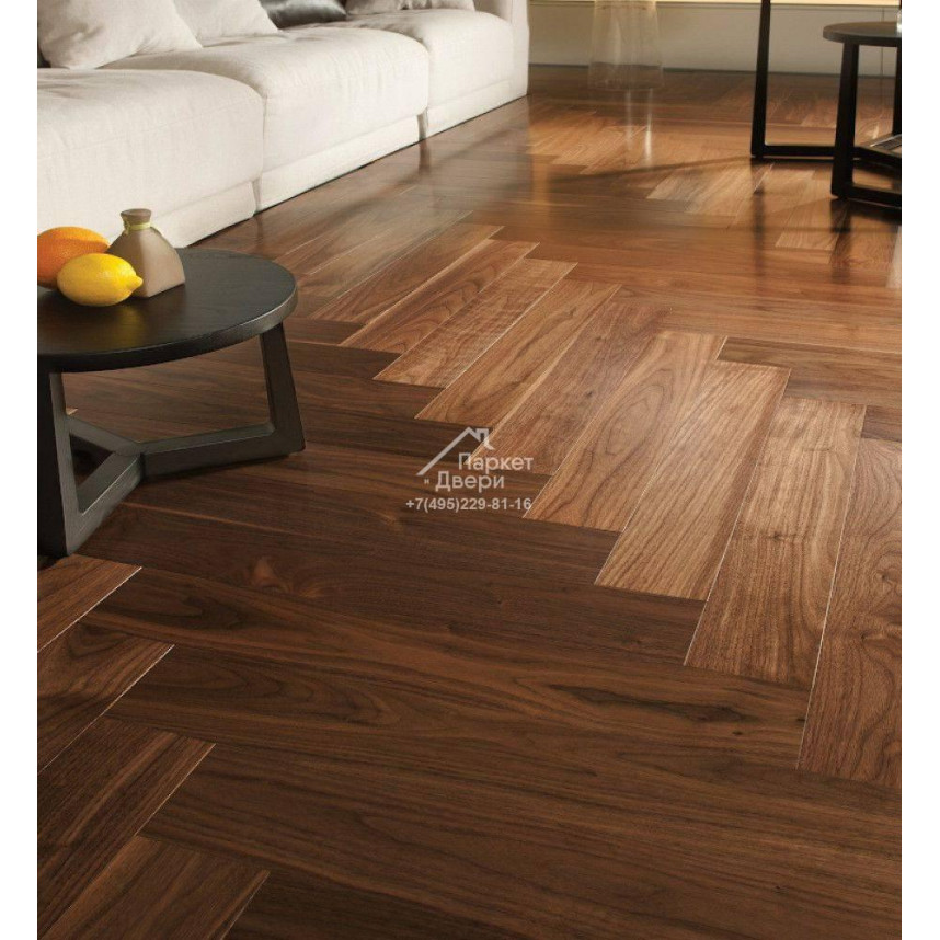 Инженерная доска HM Flooring Английская ёлка орех американский СЕЛЕКТ (Herringbone) лак 14х120х600 мм-1