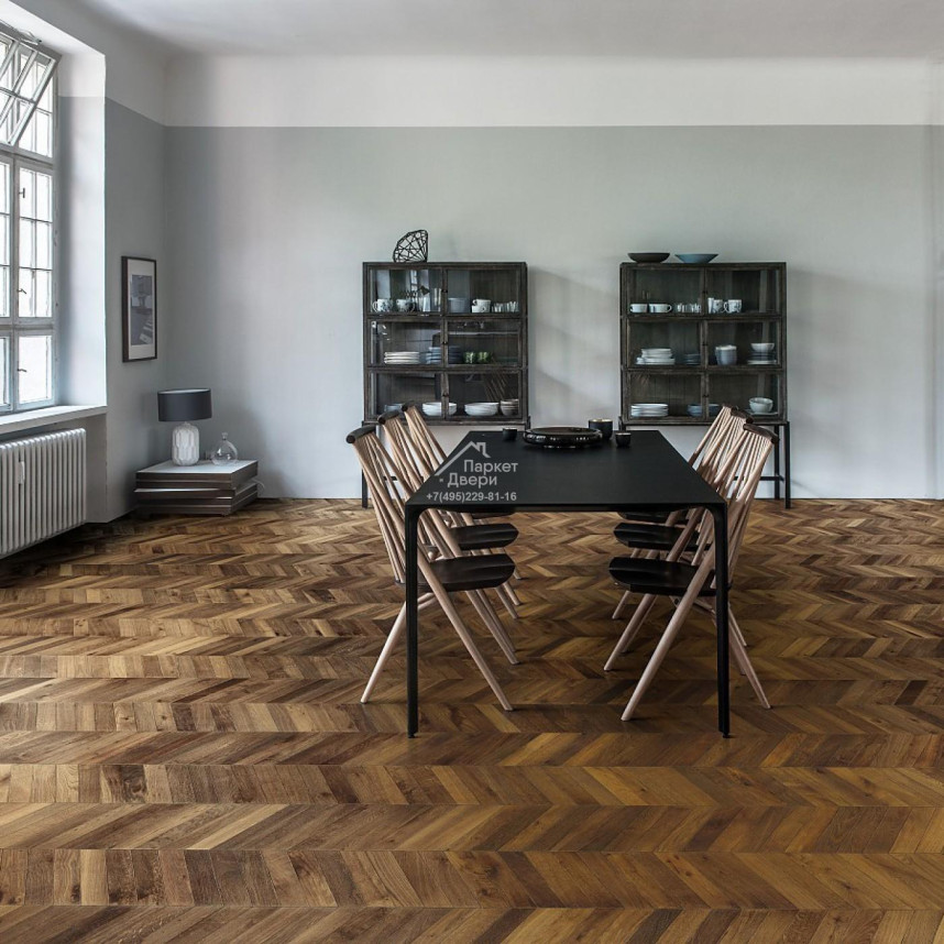 Паркет-елка Kahrs Шеврон Дуб темно-коричневый DARK BROWN 1848x305x15-1