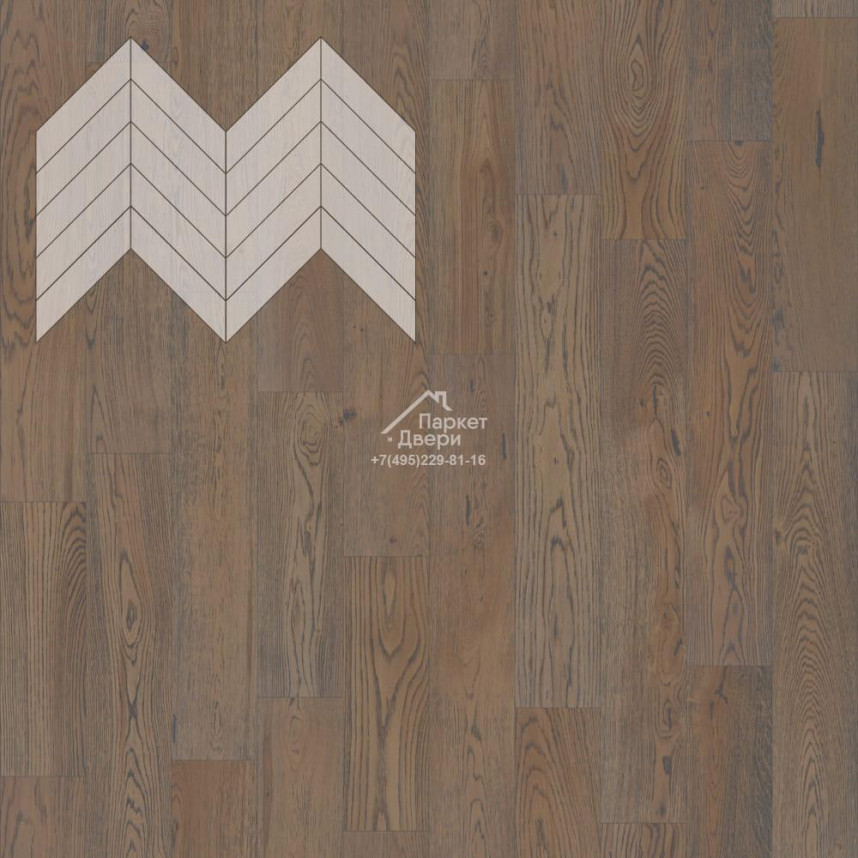 Паркет Елка Французская Lab Arte Chevron Дуб Натур Грис лак 600/490х110х14/3/45°