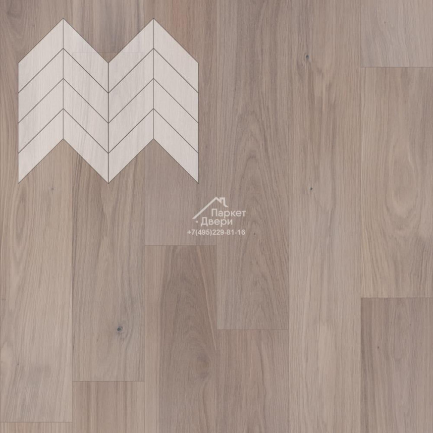 Паркет Елка Французская Lab Arte Chevron Дуб Натур Чегет белый лак 600/450х150х14/3/45°