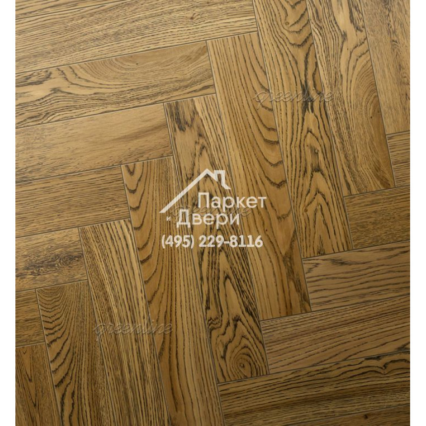 Паркет Английская ёлка Greenline Extra 711 дуб Брайт, 500/600 х 100 / 127 х 12