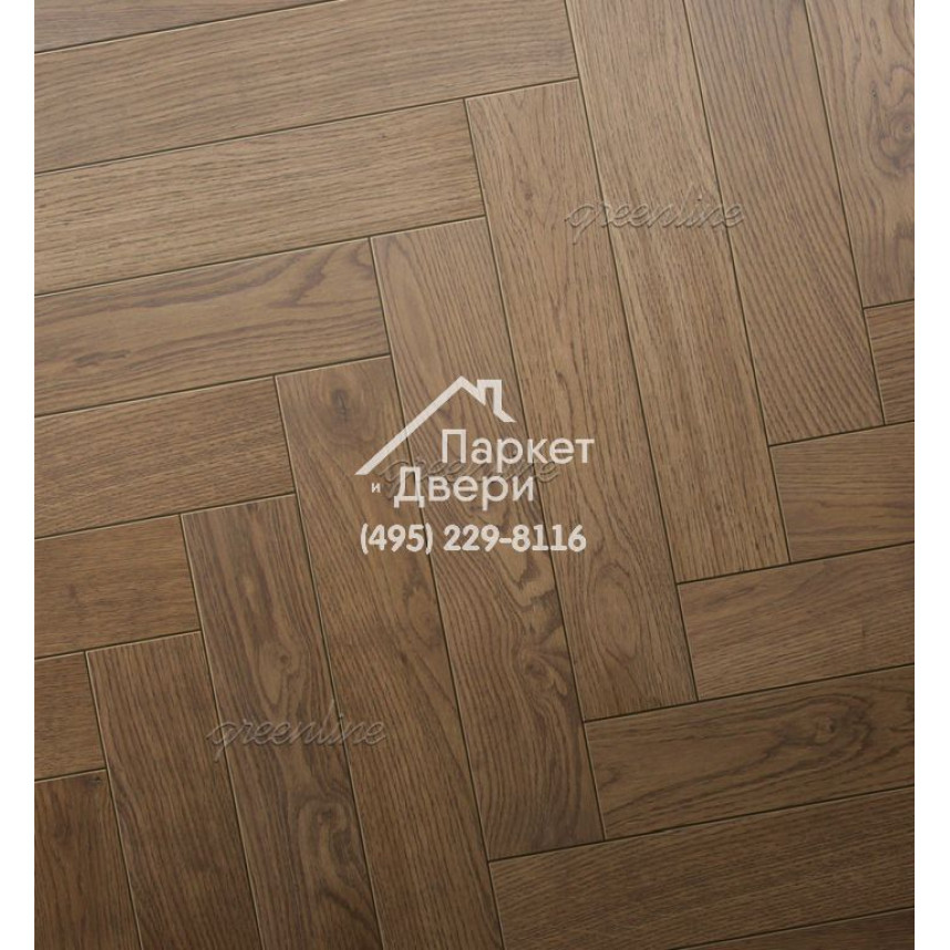 Паркет Английская ёлка Greenline Extra 717 дуб Инсайт, 500/600 х 100 / 127 х 12