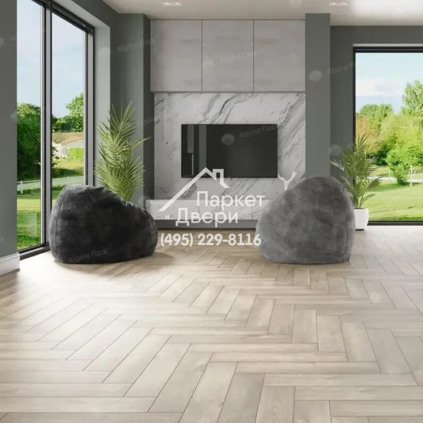 Виниловые полы Alpine Floor, Parquet Premium, Дуб Натуральный Отбеленный ECO 19-5 MC, 600х125х8-2