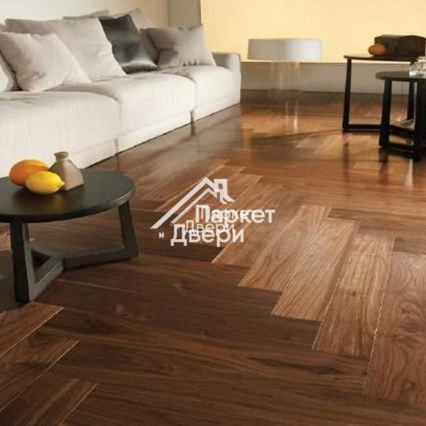 Инженерная доска Ablux Орех Американский (WALNUT) Английская Елочка SELECT 585x110x15