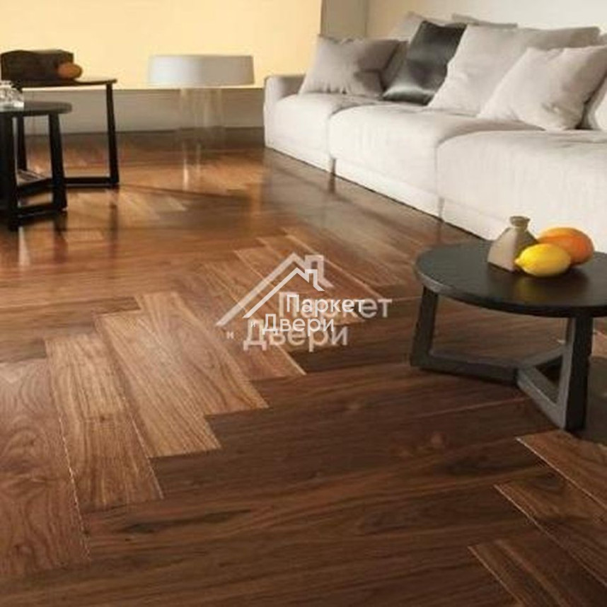 Инженерная доска Ablux Орех Американский (WALNUT) Английская Елочка SELECT 600x90x15-1