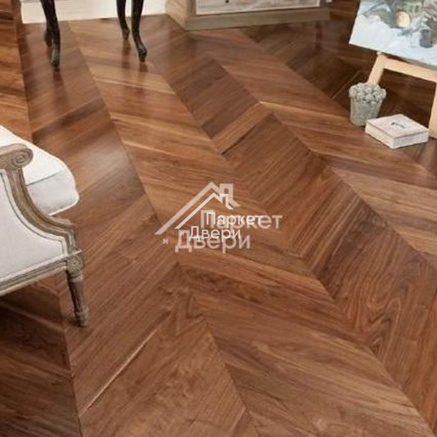 Инженерная доска Ablux Орех Американский (WALNUT) Французская Елочка SELECT, 600х90х15-1