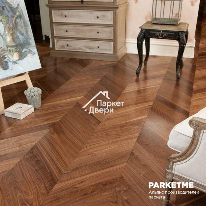 Массивная доска Ablux Орех Американский (WALNUT) Французская Елочка SELECT, 600x127x19-1