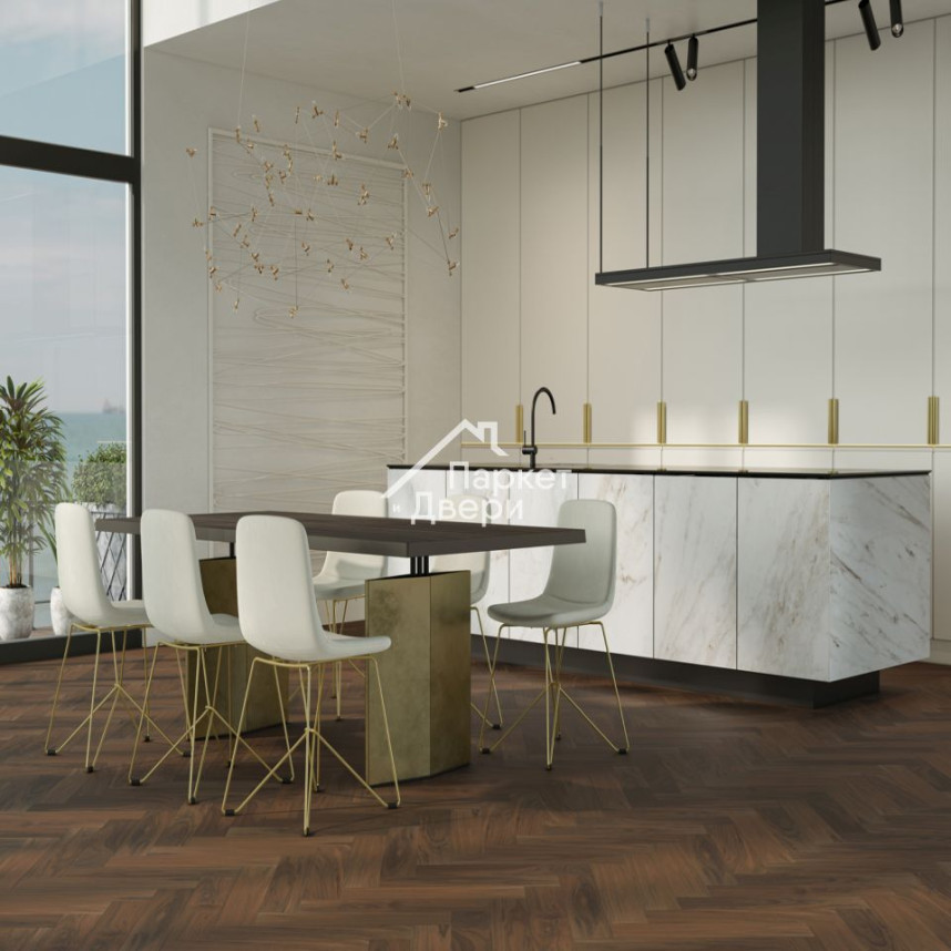 Кварцевый паркет Quartz Parquet Английская Ёлка Орех Американский 33-400-29 5/0,6 мм (1,936м²)-1