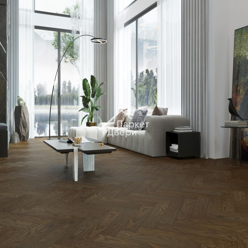 Кварцевый паркет Quartz Parquet Английская Ёлка Дуб Брауни 33-413 5/0,6 мм (1,936м²)-1