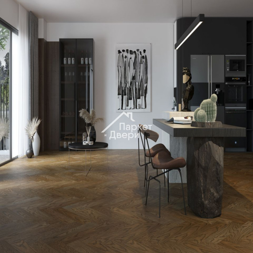 Кварцевый паркет Quartz Parquet Английская Ёлка Дуб Брауни 33-413 5/0,6 мм (1,936м²)-2